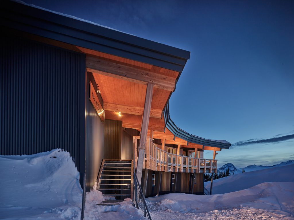 Photo of Spearhead Huts in the winter.