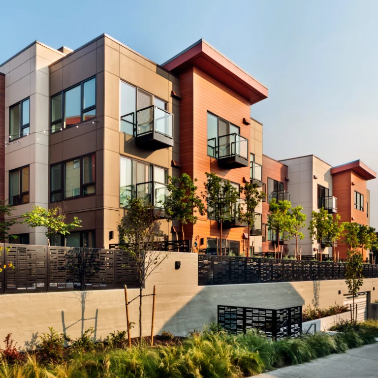 Picture of the Cherry Street Apartments, featuring Longboards woodgrain finish aluminum cladding.