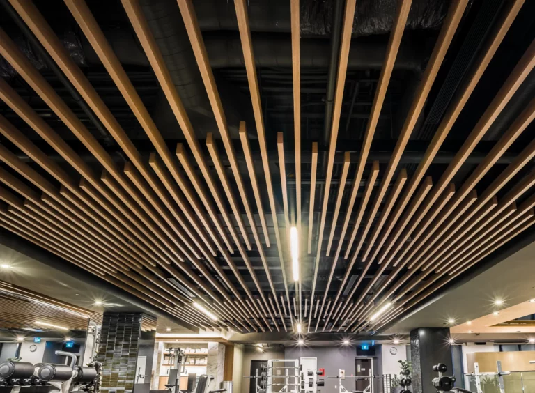 Picture of Dauntless Aluminum Baffle Ceiling System installed at the Equinox, Vancouver, BC.