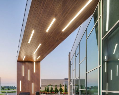 Longboard Light National Walnut with a woodgrain look at Community Health Center in Tulsa, Oklahoma. Photo by Graham Washatka - www.grahamimages.net